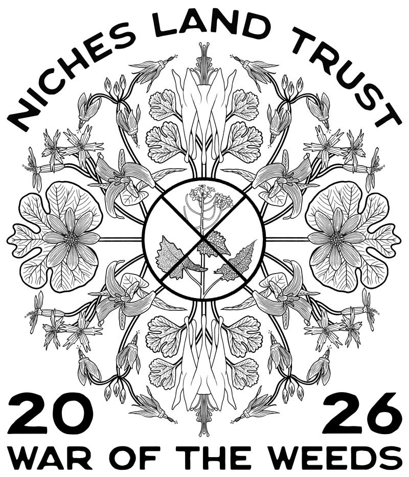 2026 War of the Weeds logo black and white line art. 