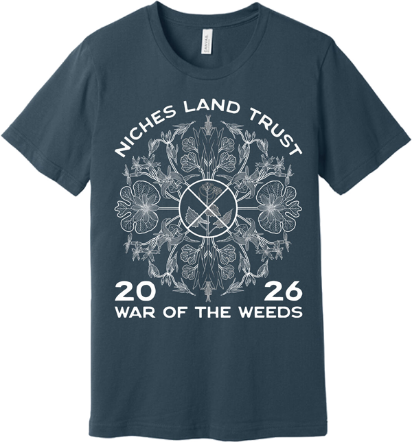 Bandanna featuring the War of the Weeds garlic mustard identification.